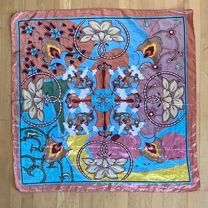 3/$20 Tibetan motif satin square scarf camels lotus flower